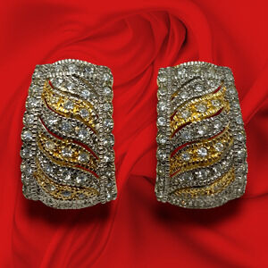 Vintage NEW Nadri Gold & Silver Tone Swirl Pavé Crystal Statement Earrings